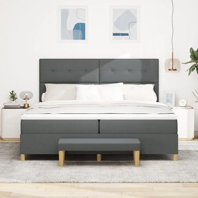 Boxspring Ágy Matrac és Pad Sötét Szürke 200x200 cm Szövet