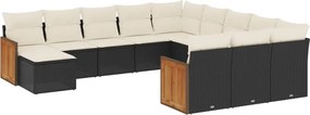 vidaXL 12 részes fekete polyrattan kerti ülőgarnitúra párnákkal