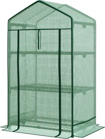 Outsunny Mini Üvegház Szaporító Üvegház Fólia Takarással és 3 Polcos Állvánnyal, Felgördülő Ajtóval | Aosom