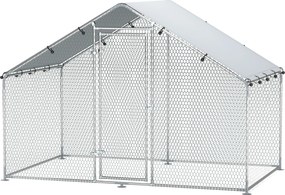 PawHut Csirkeól 3x1.7x1.9 m, Csirke Futó Csirkék, Nyulak, Tengerimalacok Számára, Horganyzott Acélból Lakatokkal és Vízálló UV-ellenálló Tetővel, Kült