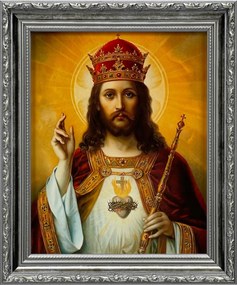 Vászonkép 31x26 Jézus Krisztus Király Ezüst Díszített Keret
