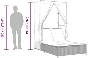 barna polyrattan dupla napozóágy tetővel és függönyökkel