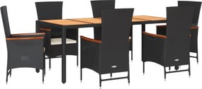 vidaXL 7 részes fekete polyrattan kerti étkezőgarnitúra párnával