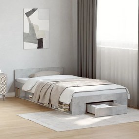 betonszürke szerelt fa ágykeret fiókkal 75 x 190 cm