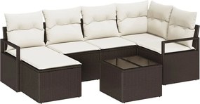 vidaXL Kanapé Szett párnával tárolóval 7 pcs Barna és Krém polirattan