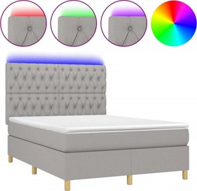 vidaXL sötétszürke szövet rugós és LED-es ágy matraccal 140x190 cm