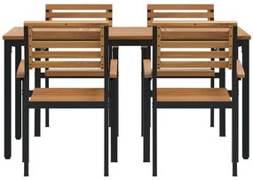 5 Darabos Kerti Étkező Szett Szilárd Fa Akácia és Fém