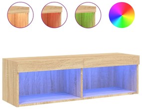 sonoma tölgy színű TV-szekrény LED-világítással 100x30x30 cm