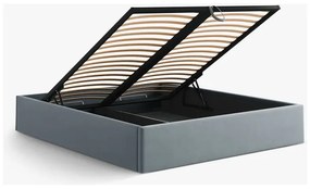 Világoskék kárpitozott ágyneműtartós-ágytámla nélkül franciaágy ágyráccsal 160x200 cm Susan – Micadoni