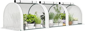 Outsunny mini kertészeti alagútszerű üvegház paradicsomhoz 3 x 1 x 0,8 m, porfestett acélváz, 140 g/m² UV-álló PE, 3 feltekerhető cipzáras ajtó (fehér
