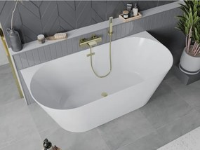 Mexen Oval Slim szabadon álló fal melletti kád 170 x 80 cm, fehér, túlfolyó arany szálcsiszolt - 52661708000-55