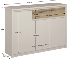 Komód, kasmír/evoke tölgy, KAROS 3D1S