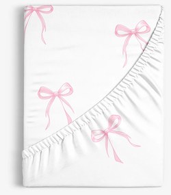 Goldea pamut körgumis lepedő - rózsaszín masnik 80 x 200 cm