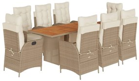 9 részes bézs polyrattan kerti étkezőgarnitúra párnákkal