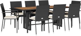 vidaXL 9 részes fekete polyrattan kerti étkezőgarnitúra párnákkal