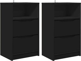 vidaXL Éjjeliszekrények fiókkal 2 pcs Fekete 40 x 30 x 467 cm Faanyag