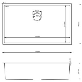 Erga HD, 1 kamrás acél mosogató 740x440x210 mm, arany, ERG-MLS-HD7444G