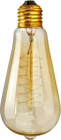 borostyánszínű Edison E27 izzó, ST64 könnycsepp forma, szénszálas, Loft stílus, klasszikus, Nagy Sláger