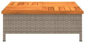 szürke polyrattan és akácfa kerti asztal 70 x 70 x 25 cm