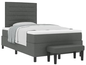 Boxspring ágy matraccal és padról sötét szürke 120x200 cm szövet