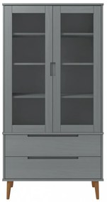 MOLDE szürke tömör fenyőfa vitrin szekrény 90 x 35 x 175 cm