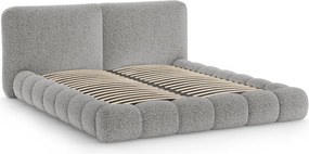 Szürke kárpitozott ágyneműtartós franciaágy ágyráccsal 180x200 cm Solange – Micadoni