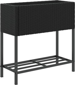 vidaXL fekete polyrattan kerti ültetőláda polccal