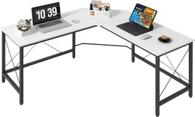HOMCOM L-Alakú Íróasztal Modern Sarokasztal Acélvázzal 70 kg-ig az Irodához Otthoni Tanulmányhoz 150x150x76 cm Fehér | Aosom