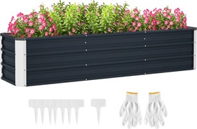 Outsunny Acél kiemelt Kertágy Virágágyás Virágcserép Kesztyűvel Szürke 183 x 47 x 40 cm | Aosom