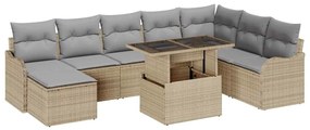vidaXL Kerti Kanapé Szett párnával 9 pcs Bézs Poli rattan