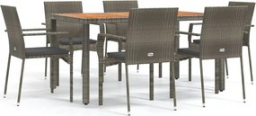 vidaXL 7 részes szürke polyrattan kerti étkezőgarnitúra párnával