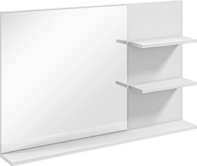 Kleankin Modern Fürdőszobai Tükör 2 Oldalsó Polccal és Alsó Polccal, MDF és Üveg Falitükör, 75x10x48 cm, Fehér | Aosom