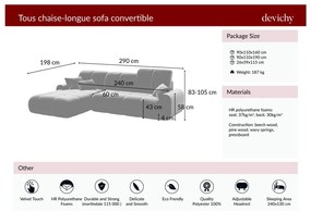 Tous sötét rózsaszín kinyitható jobb oldali bársony sarokkanapé - devichy