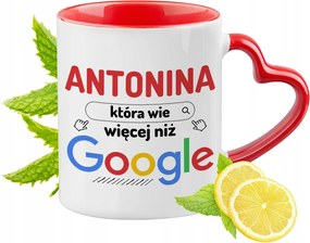 Antonina számára Piros bögre szív alakú füllel ajándékba