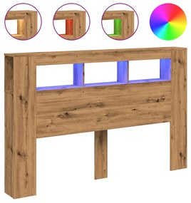 kézműves tölgyszínű szerelt fa LED-es fejtámla 160x18,5x103,5cm