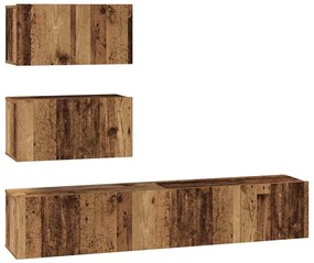 TV szekrény garnitúra Falra szerelhető 4 pcs Régi fa Faanyag