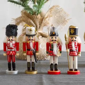 Diótörő katona figura, 4 figurás készlet, fa, piros