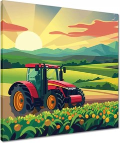 Vászonkép 50x50 Traktor a mezőn naplementekor