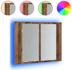 vidaXL antik fa színű szerelt fa tükörszekrény LED-del 60x12x45cm