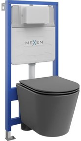 Mexen beépíthető Felix Slim WC váz WC csészével Rico és leeresztő automatikás ülőkével, Sötétszürke matt - 61030724071