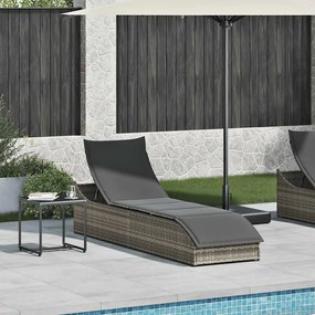 Összecsukható napozóágy párnával és tárolóval szürke polyrattan