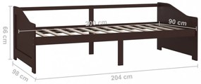 sötétbarna 3 személyes tömör fenyőfa kanapéágy 90 x 200 cm