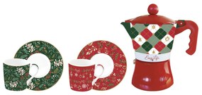 Karácsonyi kotyogós kávéfőző és porcelán kávés csésze szett díszdobozban Fancy Christmas