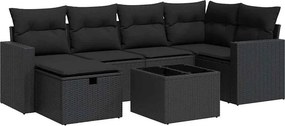 vidaXL 7 részes fekete polyrattan kerti ülőgarnitúra párnával