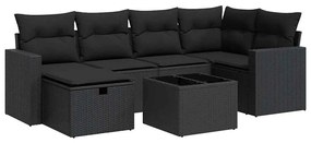 vidaXL 7 részes fekete polyrattan kerti ülőgarnitúra párnával
