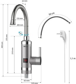 Átfolyós vízmelegítő LED kijelzővel 3000W/230V IPX4 rozsdamentes