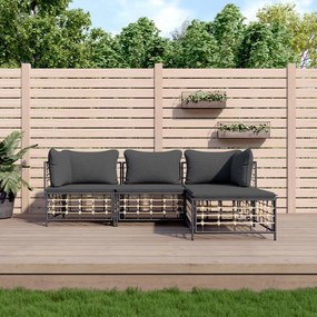 4 részes antracitszürke polyrattan kerti ülőgarnitúra párnákkal