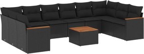 vidaXL 11 részes fekete polyrattan kerti ülőgarnitúra párnákkal
