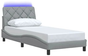 világosszürke szövet ágykeret LED-ekkel matrac nélkül 90x200 cm