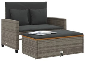 2 személyes szürke polyrattan/akácfa kerti kanapé párnával